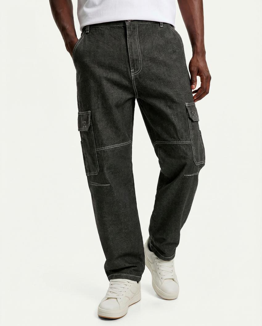 Baggy cargo jeans-Black