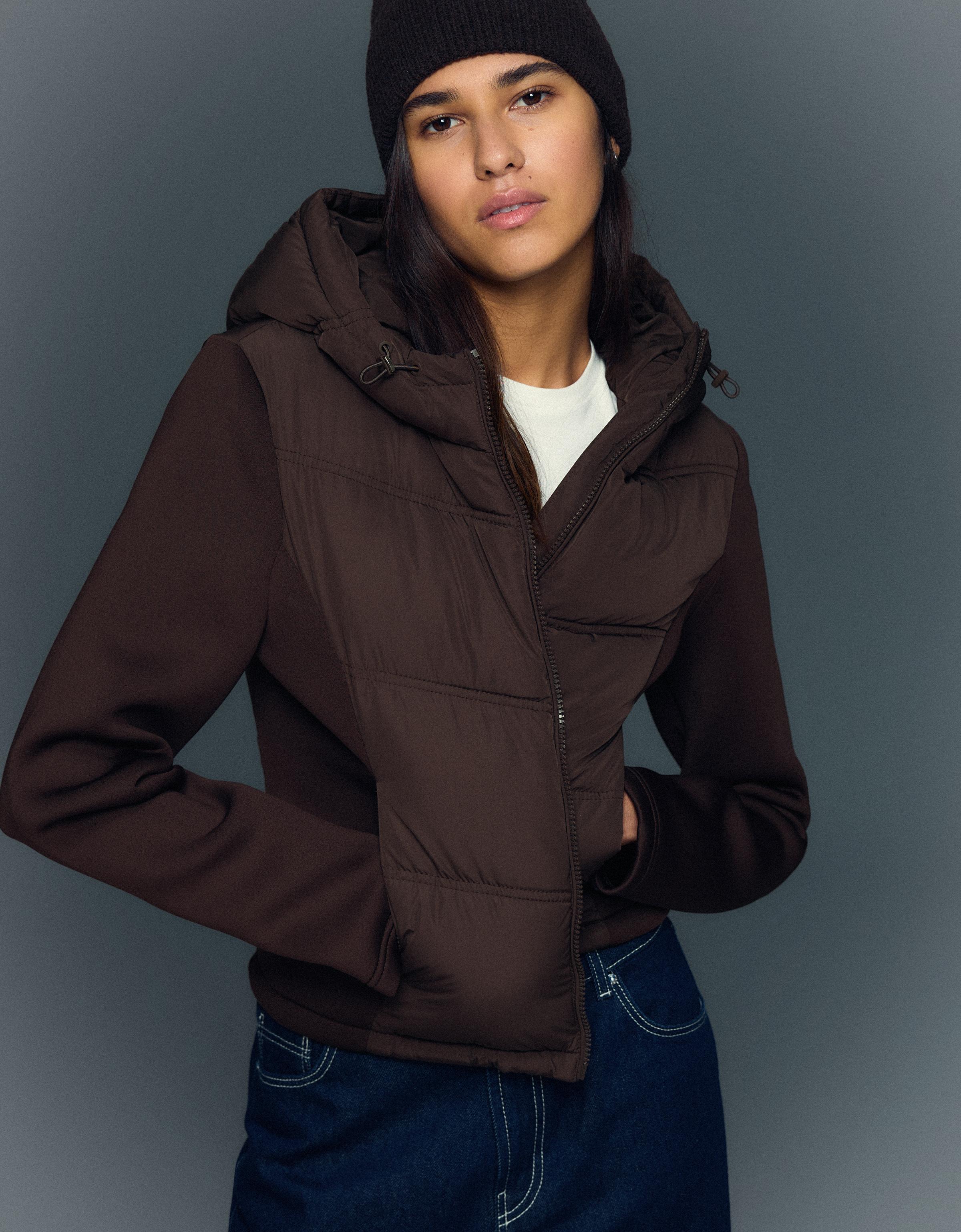 Bershka Jacke Mit Kapuze Und Neopren-Effekt Damen S Braun