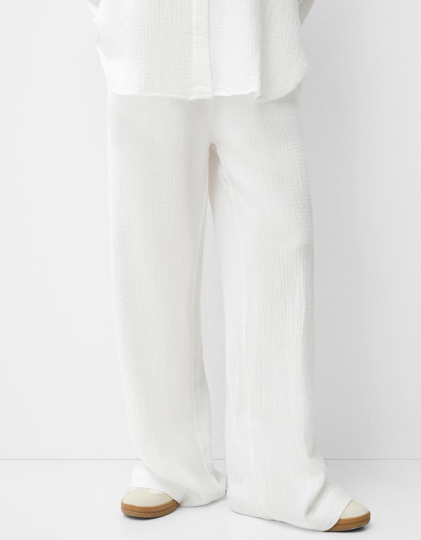 Chiffon shirt and trousers set-White-4