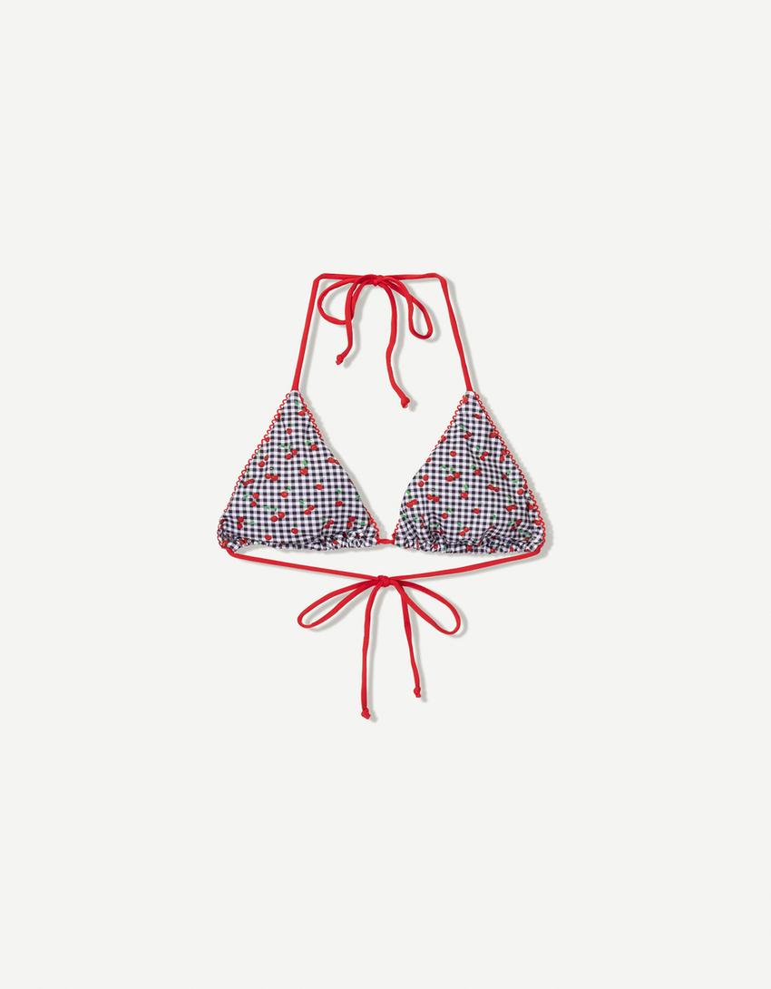 Cherry gingham bikini top-Black-4