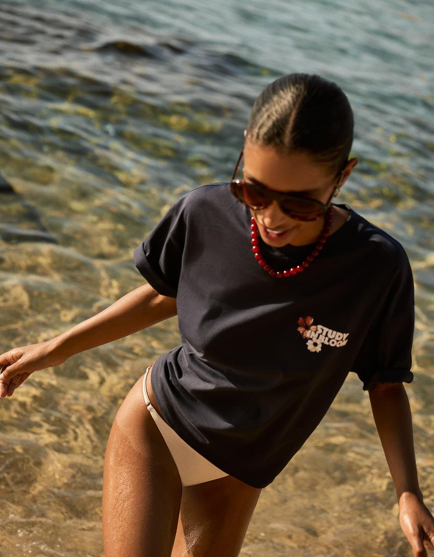 T-shirt manga curta oversize estampado-Marinho-1