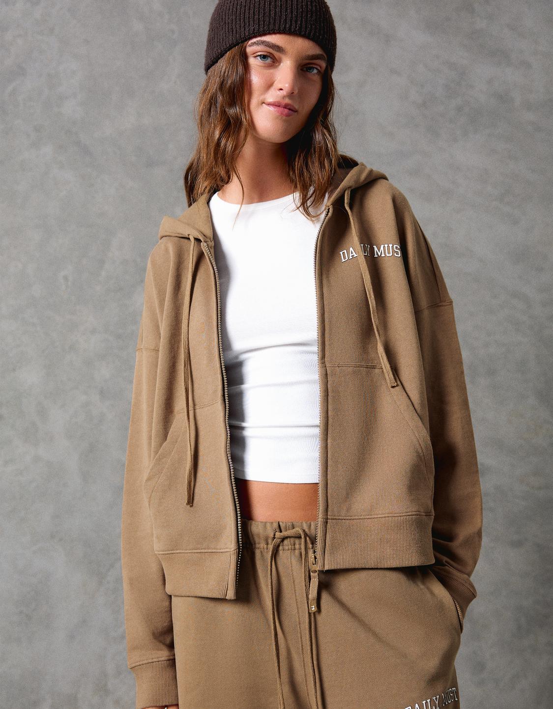 Embroidered zip-up hoodie
