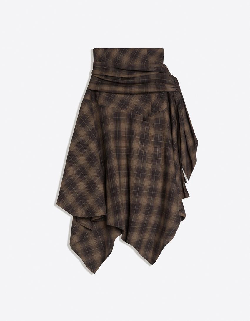 Saia midi com laçada estampada-Marrom