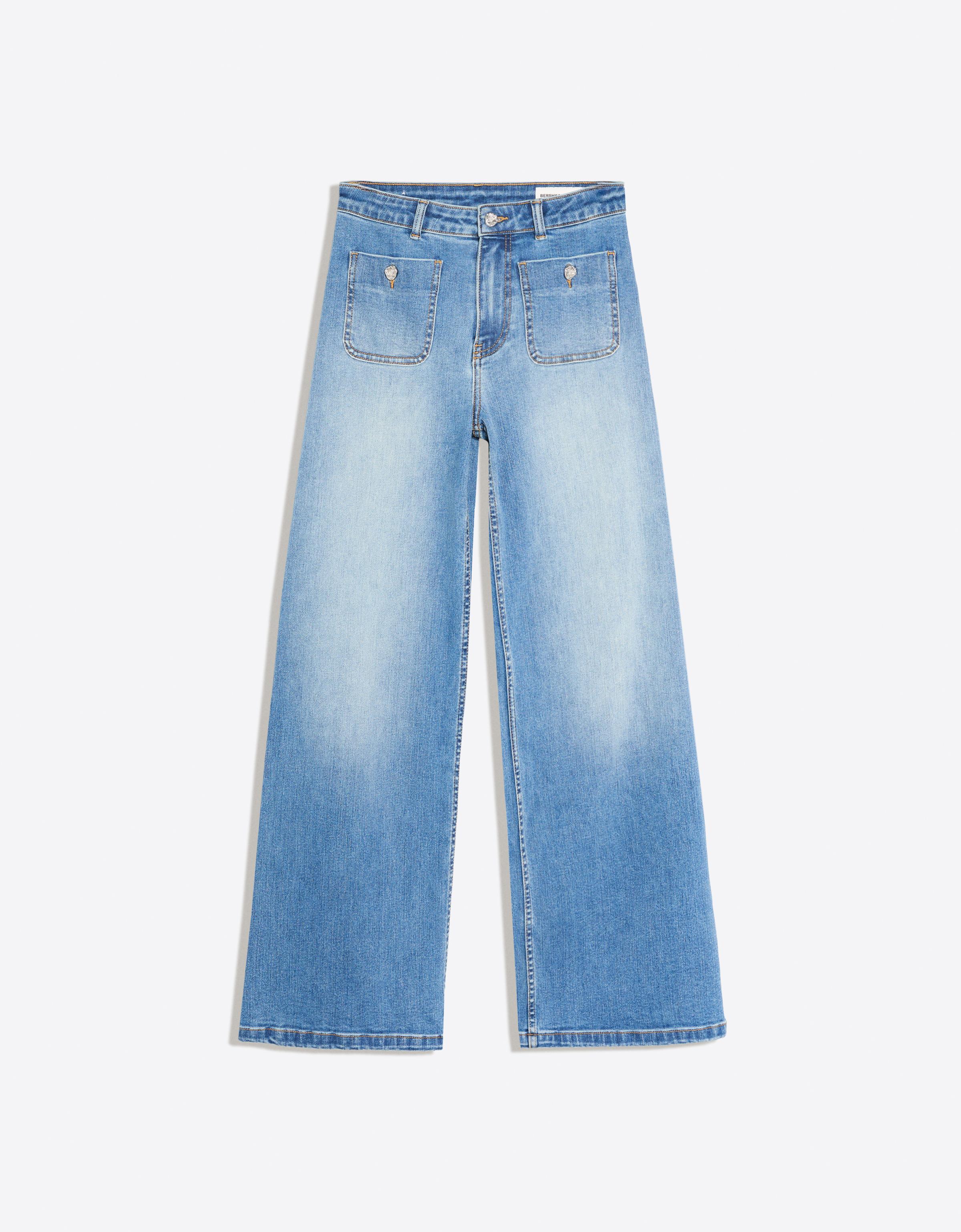 Wide-leg jeans with button detail — Light blue