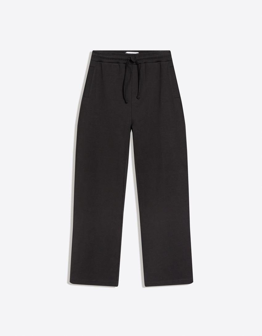 Interlock wide-leg trousers-Black