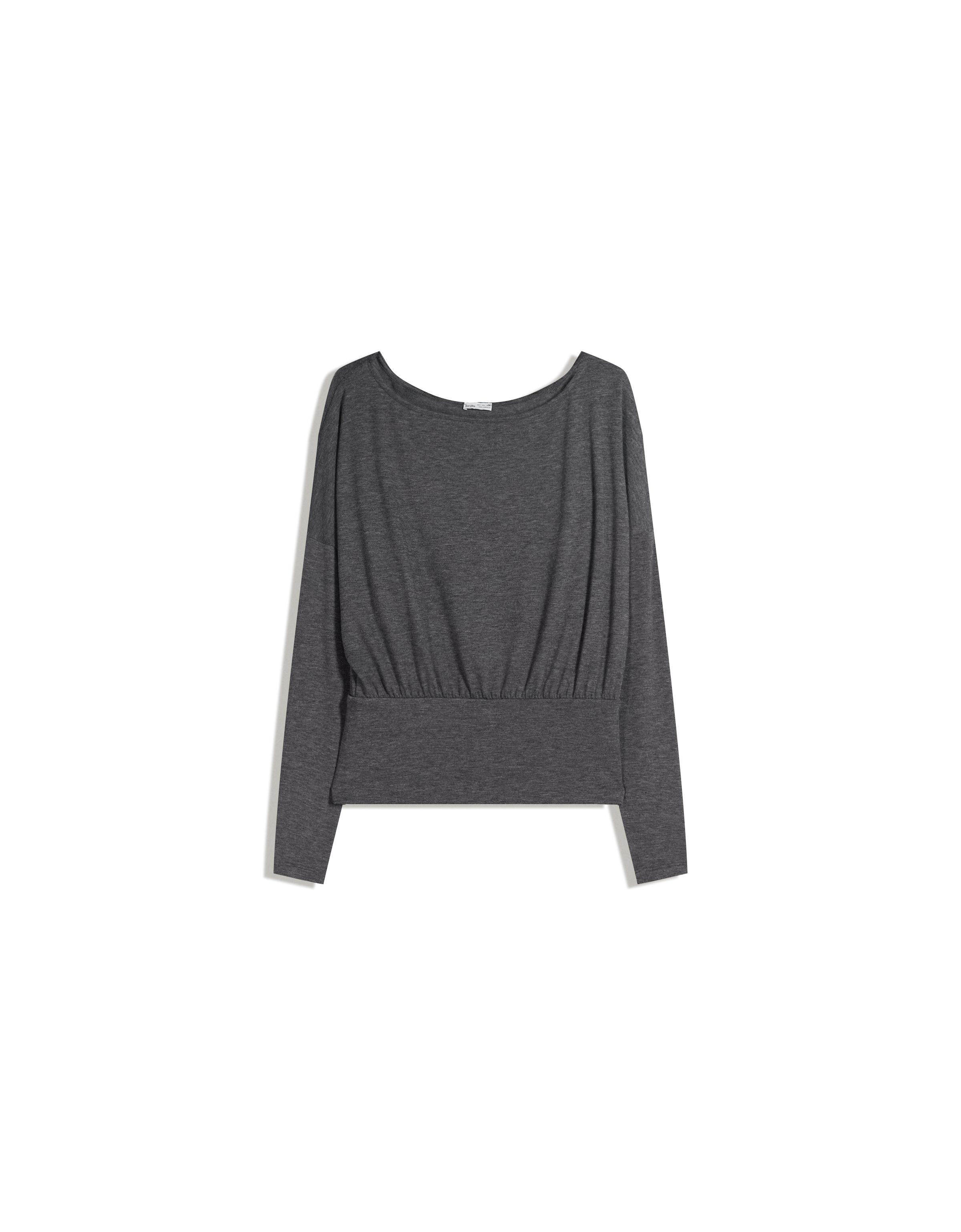 Long sleeve boat neck T-shirt with cummerbund