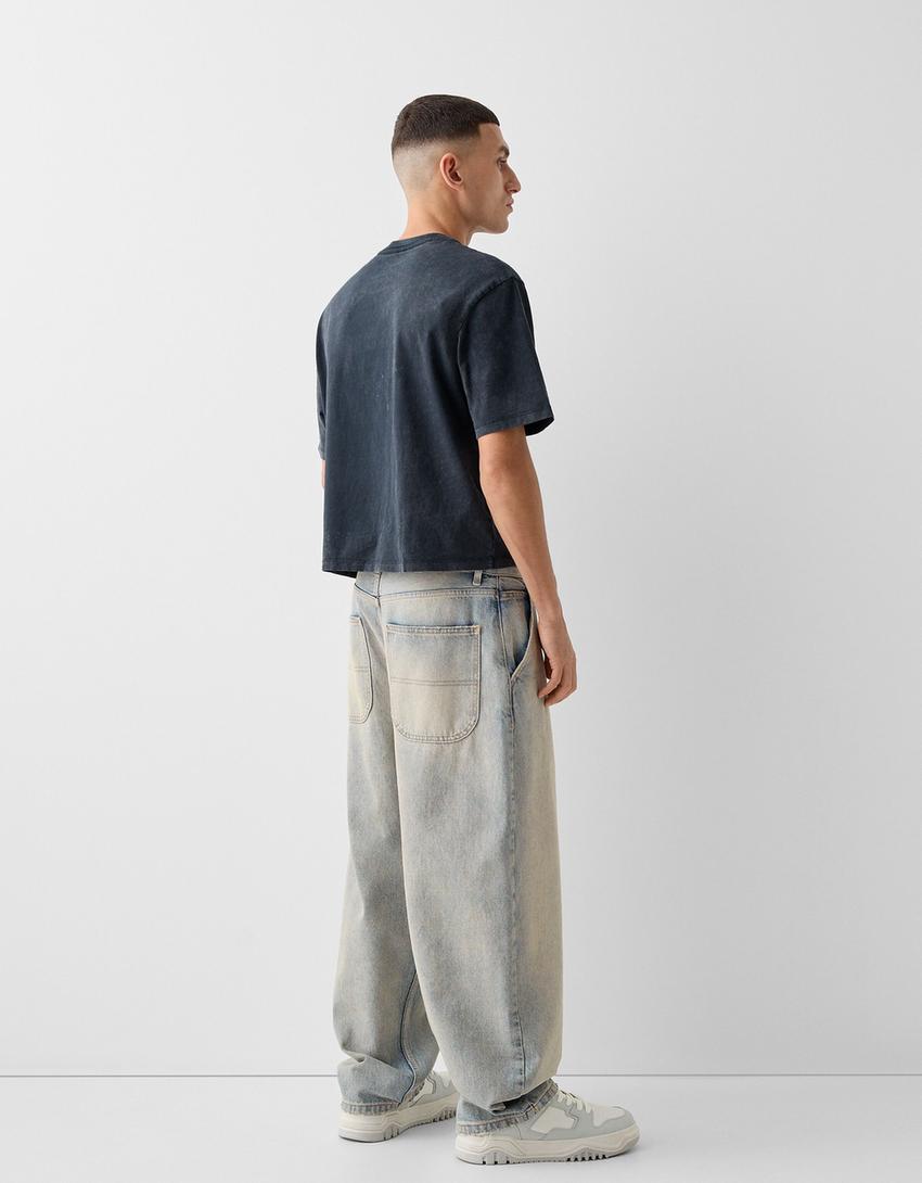 Jeans skater fit efeito lavado-Azul lavado-2