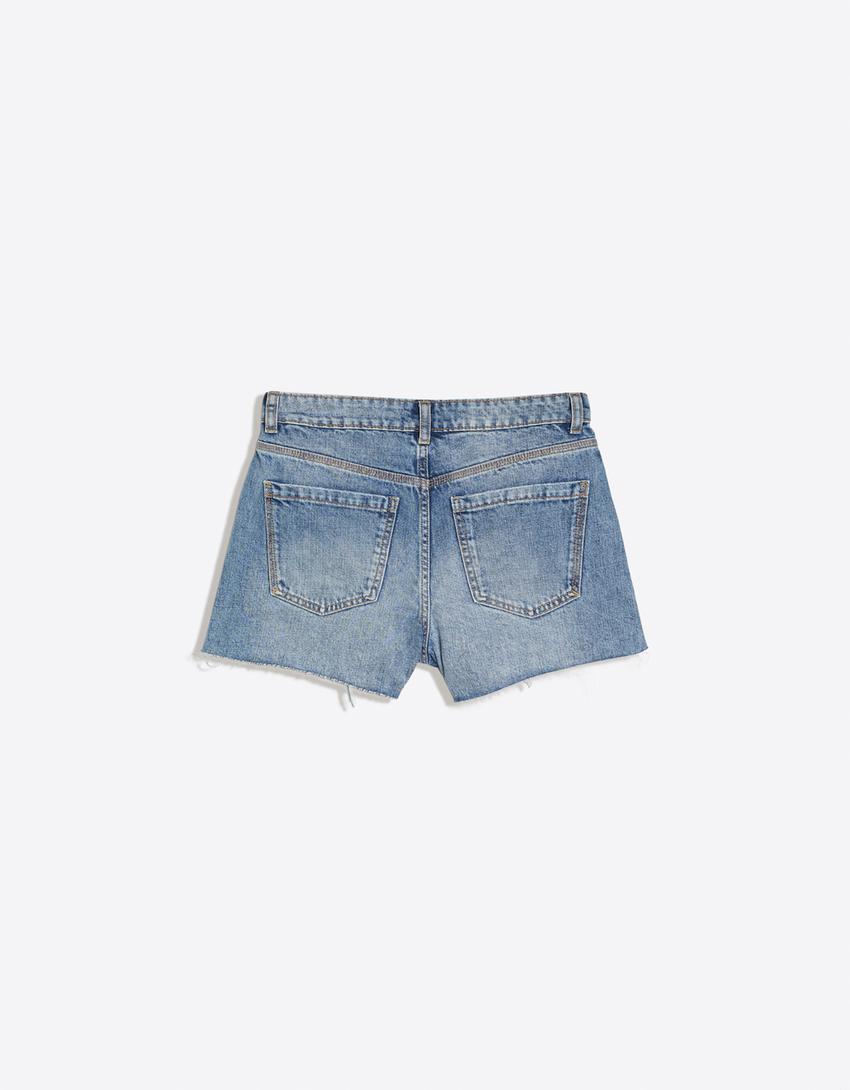 Short denim déchiré-Bleu