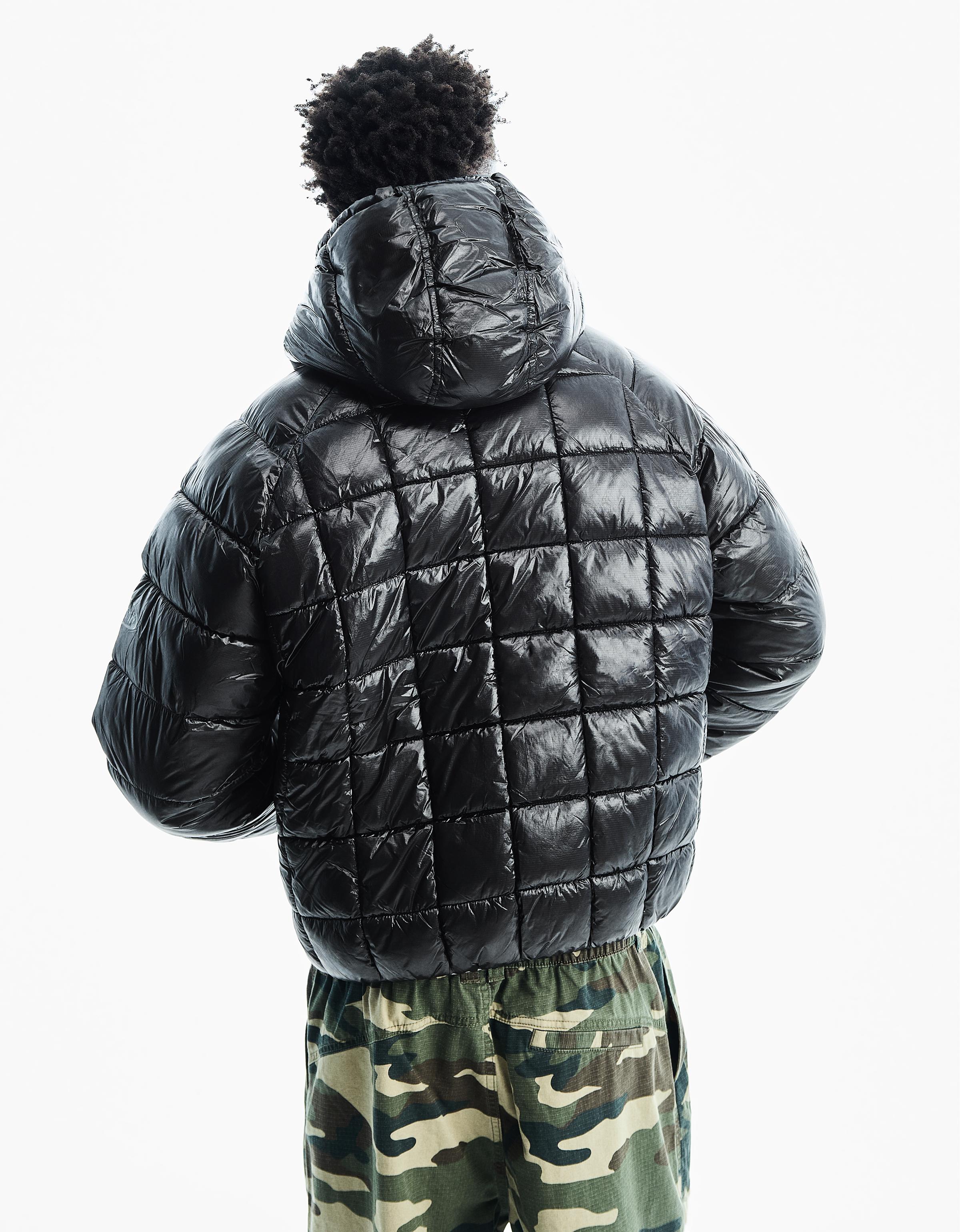 Hooded grid puffer jacket — Black