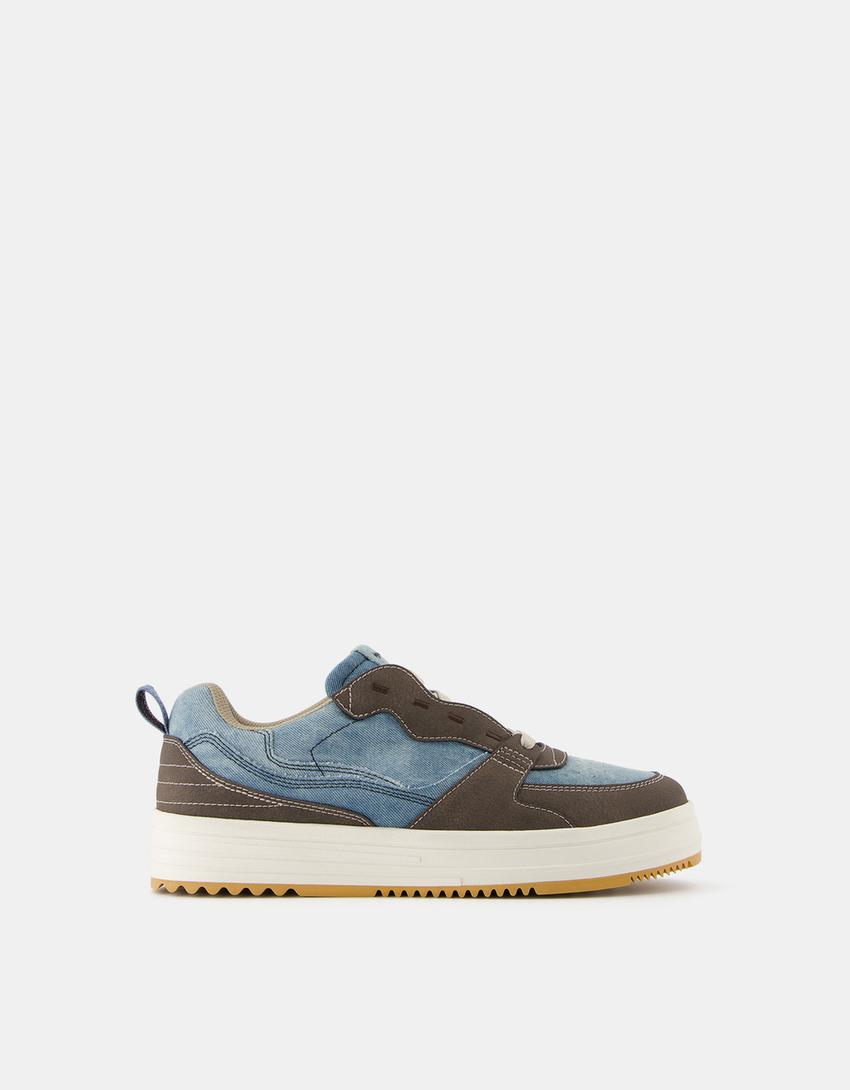 Sneakers denim volume homme-Marron-5
