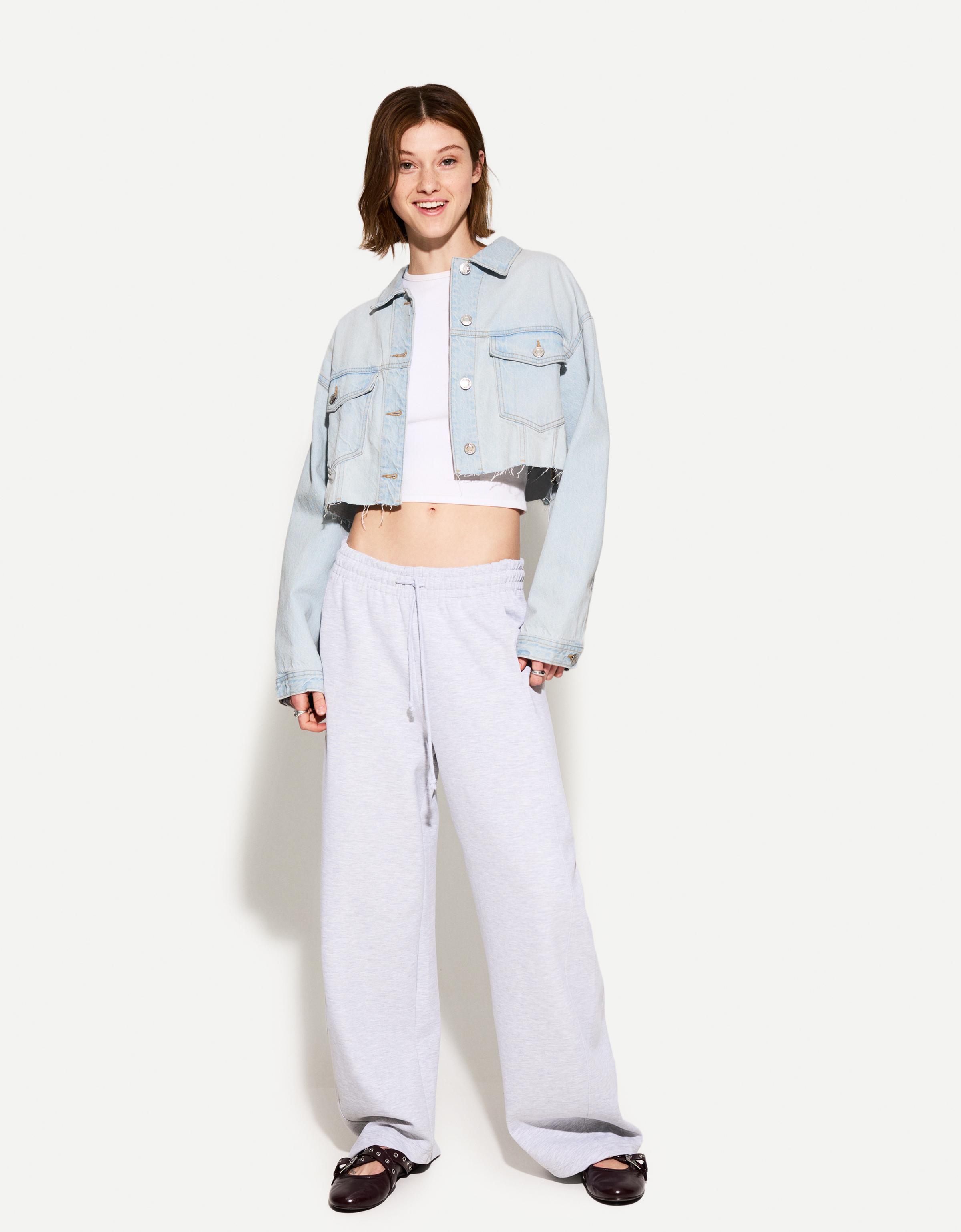 Bershka Cropped-Jeansjacke Damen L Hellblau