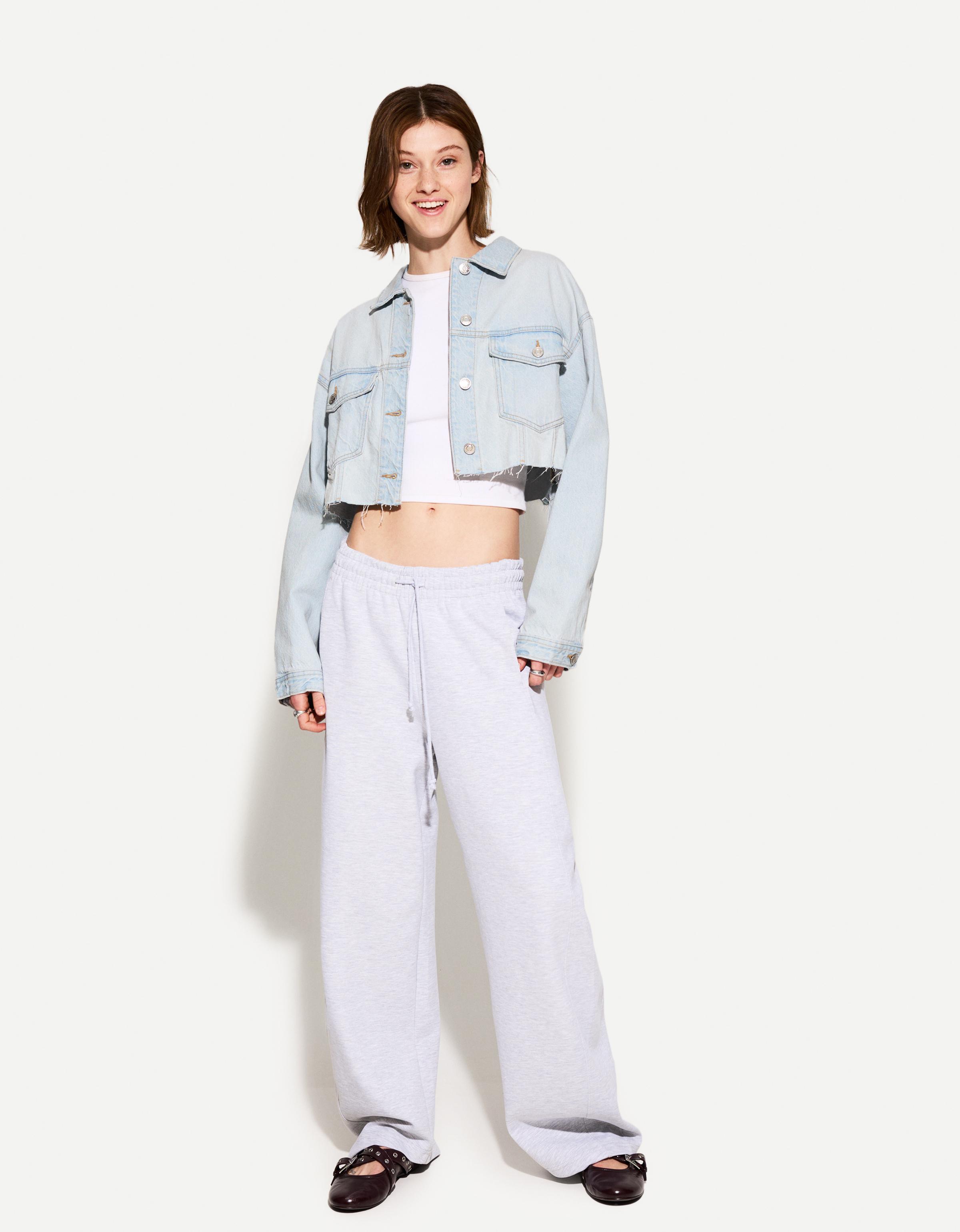 Bershka Cropped Jeansjacke Damen M Hellblau