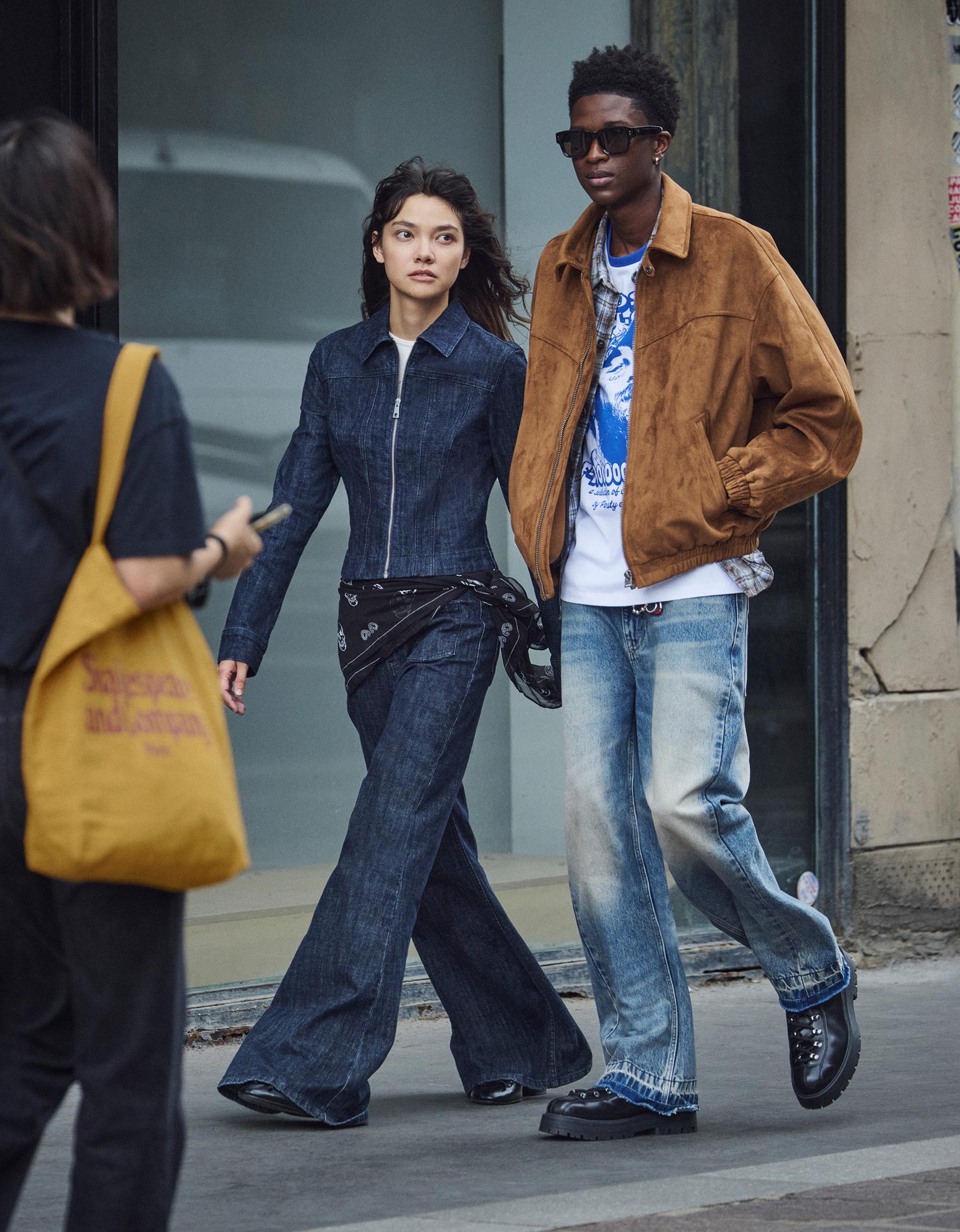 Bershka kurtka jeansowa z zamkiem granatowy