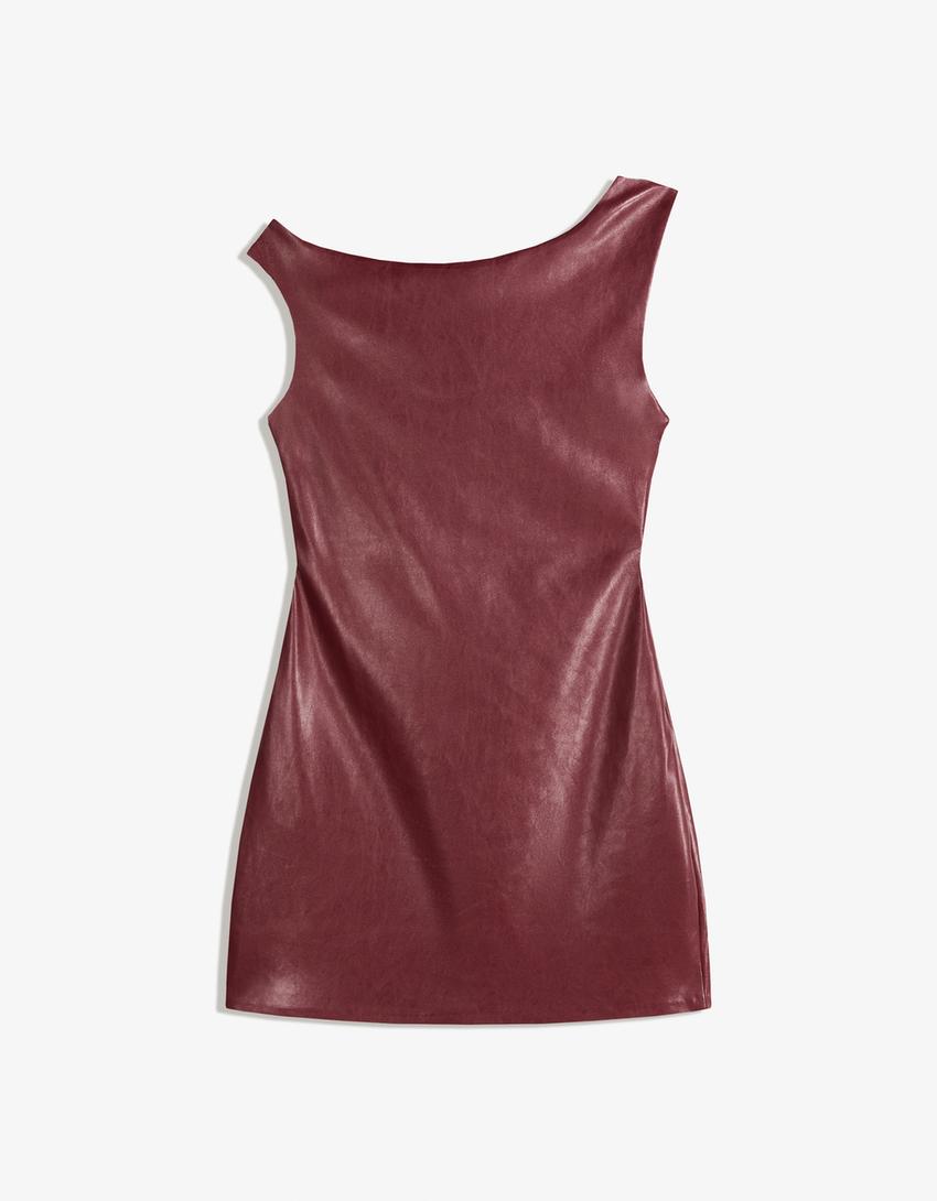 bershka faux leather dress Bershka cut out front strappy faux leather midaxi dress in chocolate