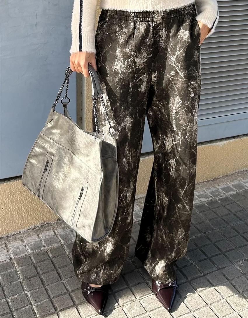 Baskılı barrel fit şardonlu eşofman altı-Koyu gri