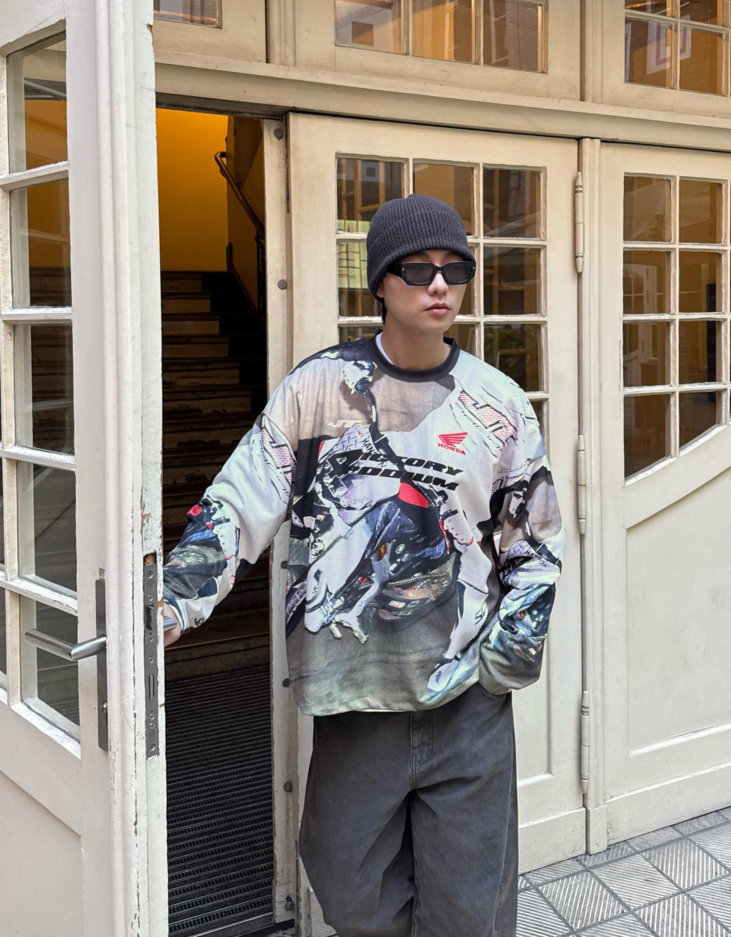 Thumbnail - Bershka Jt Racing Honda Langarmshirt Mit Mesh-Print Herren M Kombiniert