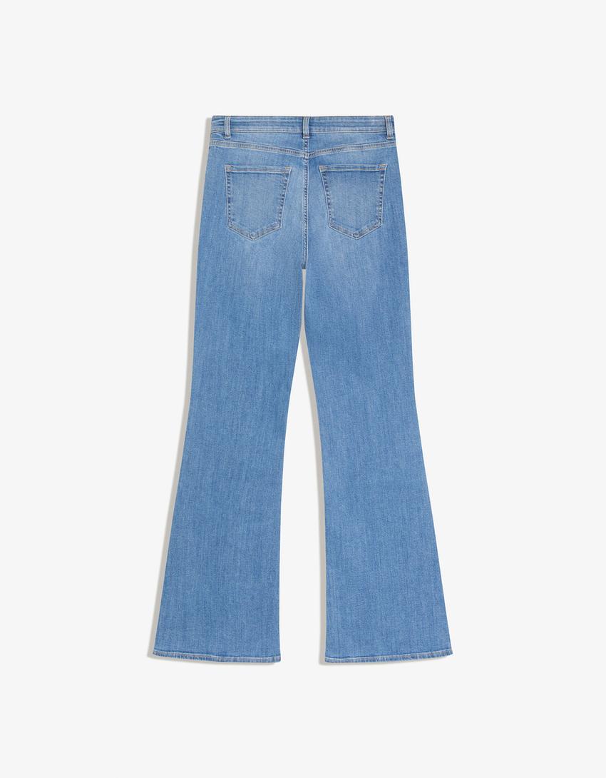 Schlaghose mit hohem Bund-Ausgewaschenes Blau