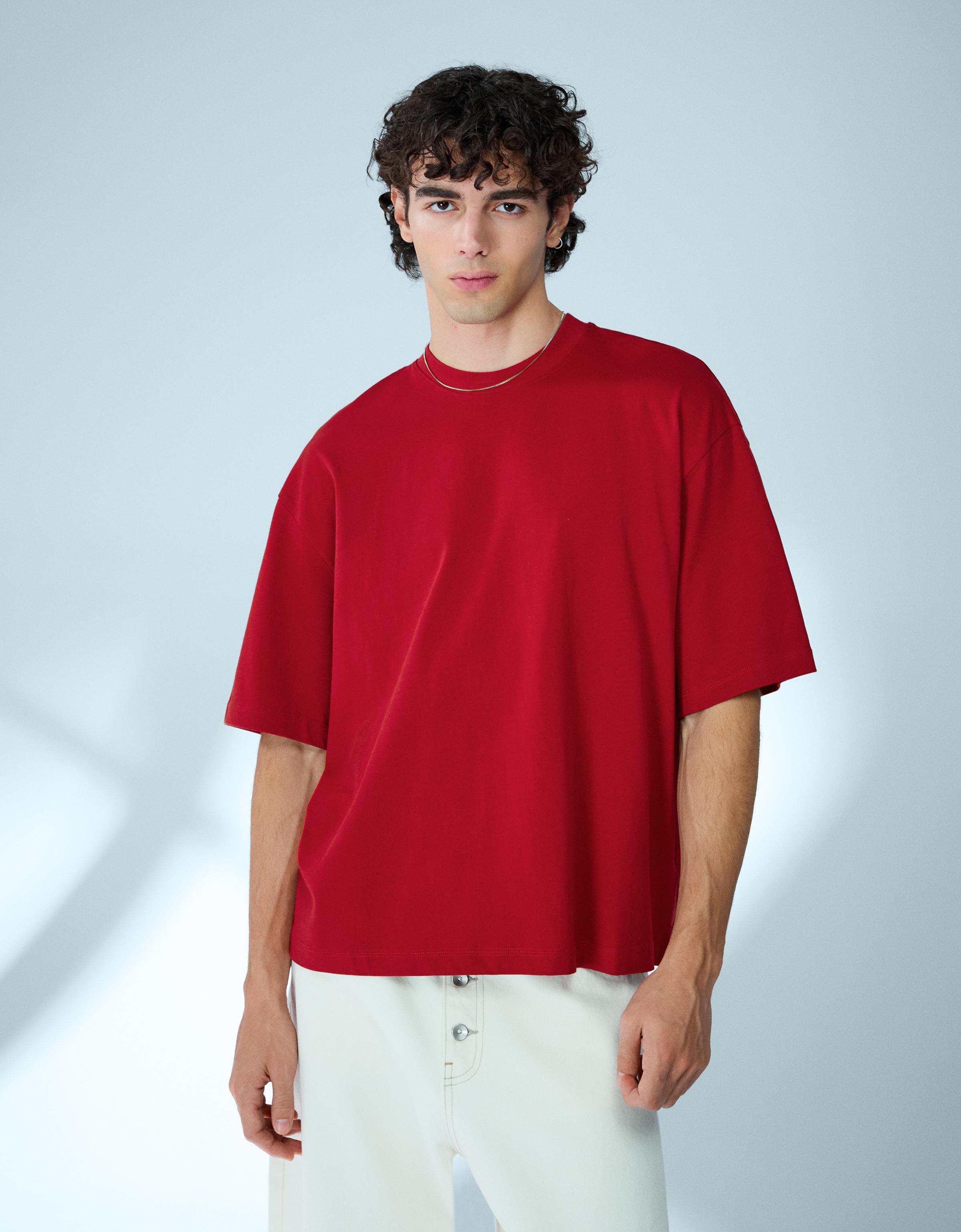 Bershka Kurzärmeliges Boxy-T-Shirt Herren Xl Korallfarbe