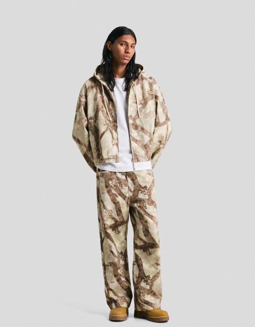 Baggy Print Jeans-Grün
