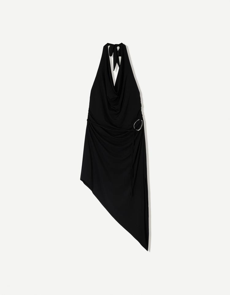 Asymmetric midi dress with ring detail