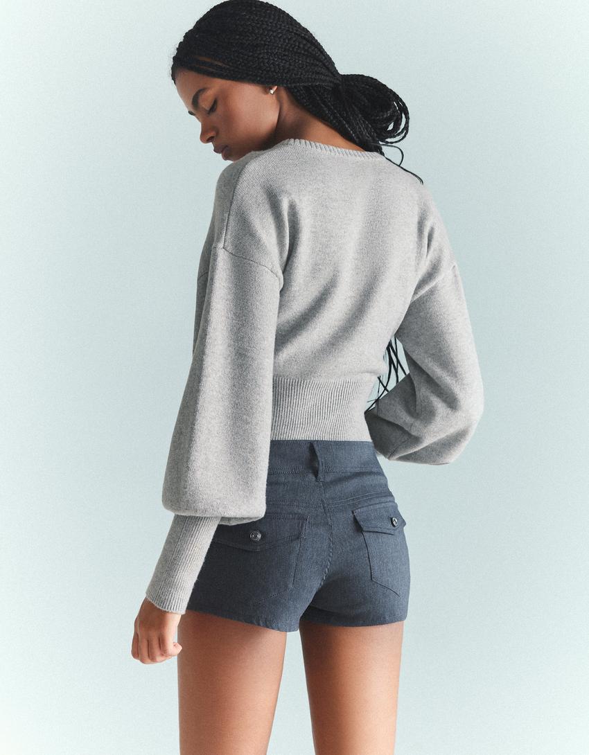 Cardigan aderente a coste-Grigio scuro