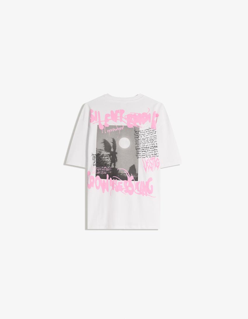 Kortärmad t-shirt med tryck-Vit