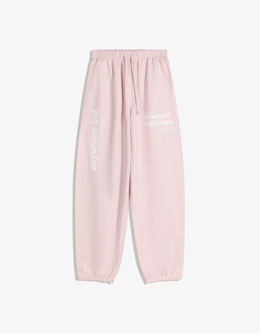 Printed plush joggers-Pink