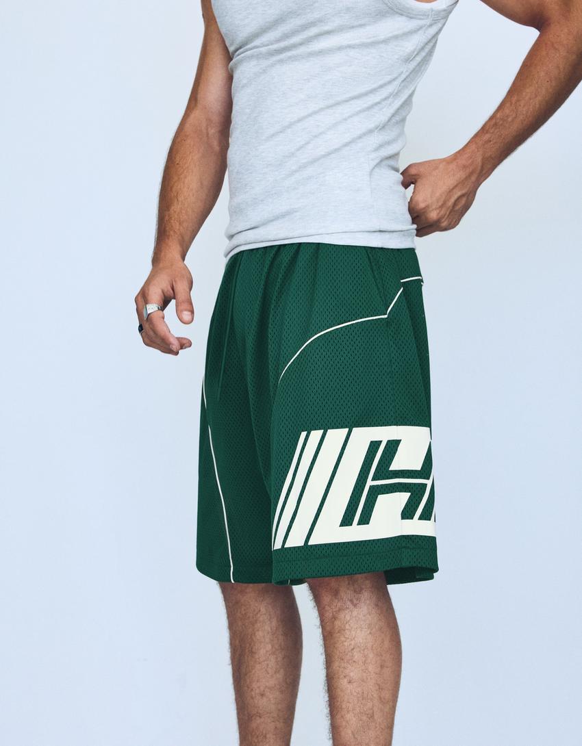 Bermuda mesh contraste print-Verde