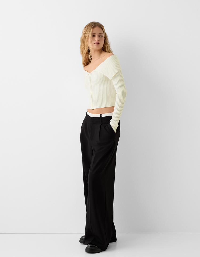 Gilet Bardot fermeture Éclair-Écru-3