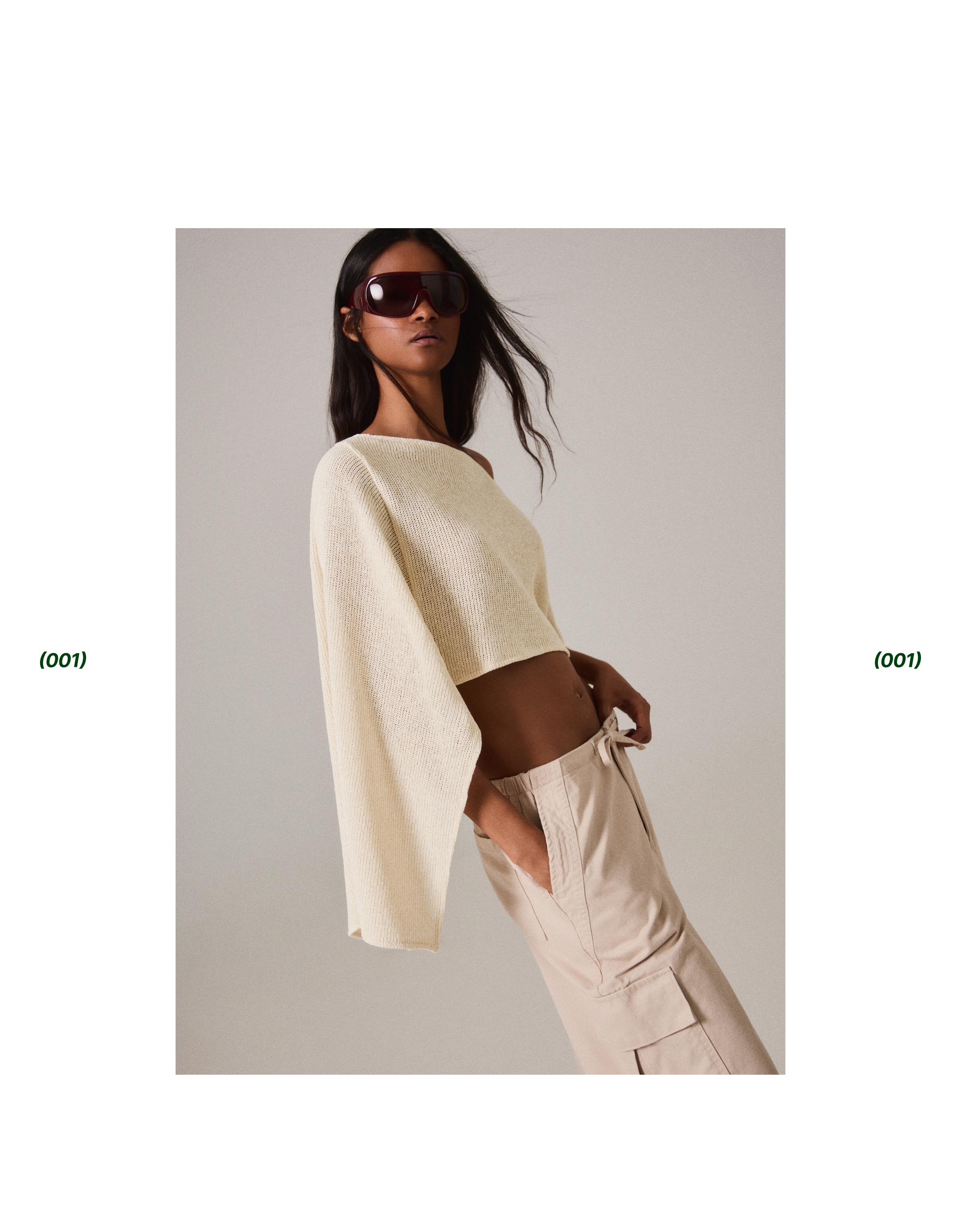 Metallic thread asymmetric cape — Sand