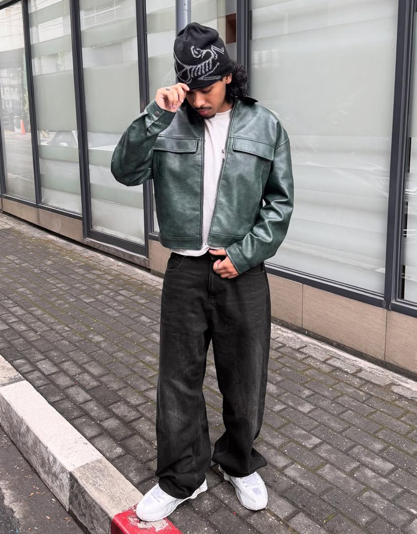 Jeans barrel fit brodé-Noir