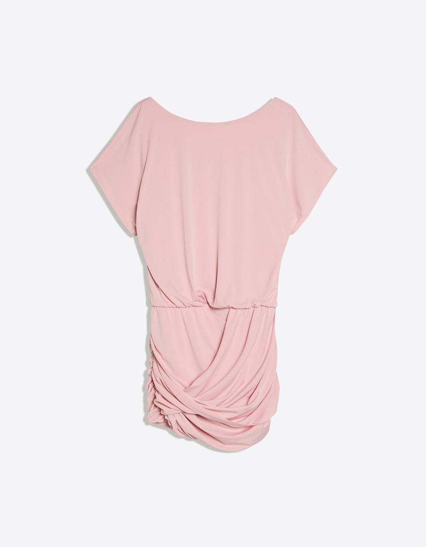 Vestido espalda abierta falda drapeada-Rosa