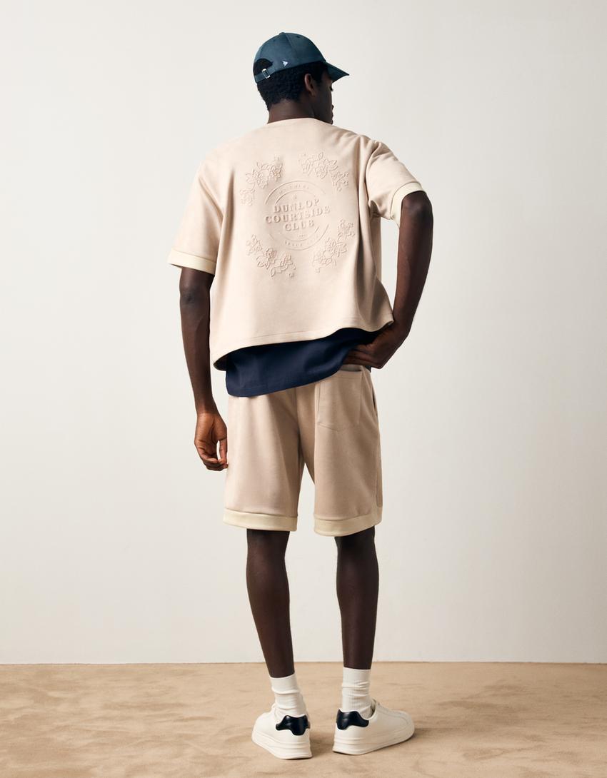 DUNLOP short sleeve faux suede shirt-Sand