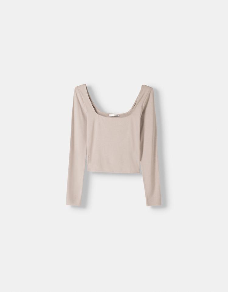 Square neckline long sleeve T-shirt