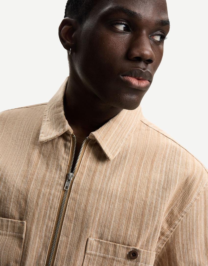 Camisa manga corta denim rayas-Crudo-2