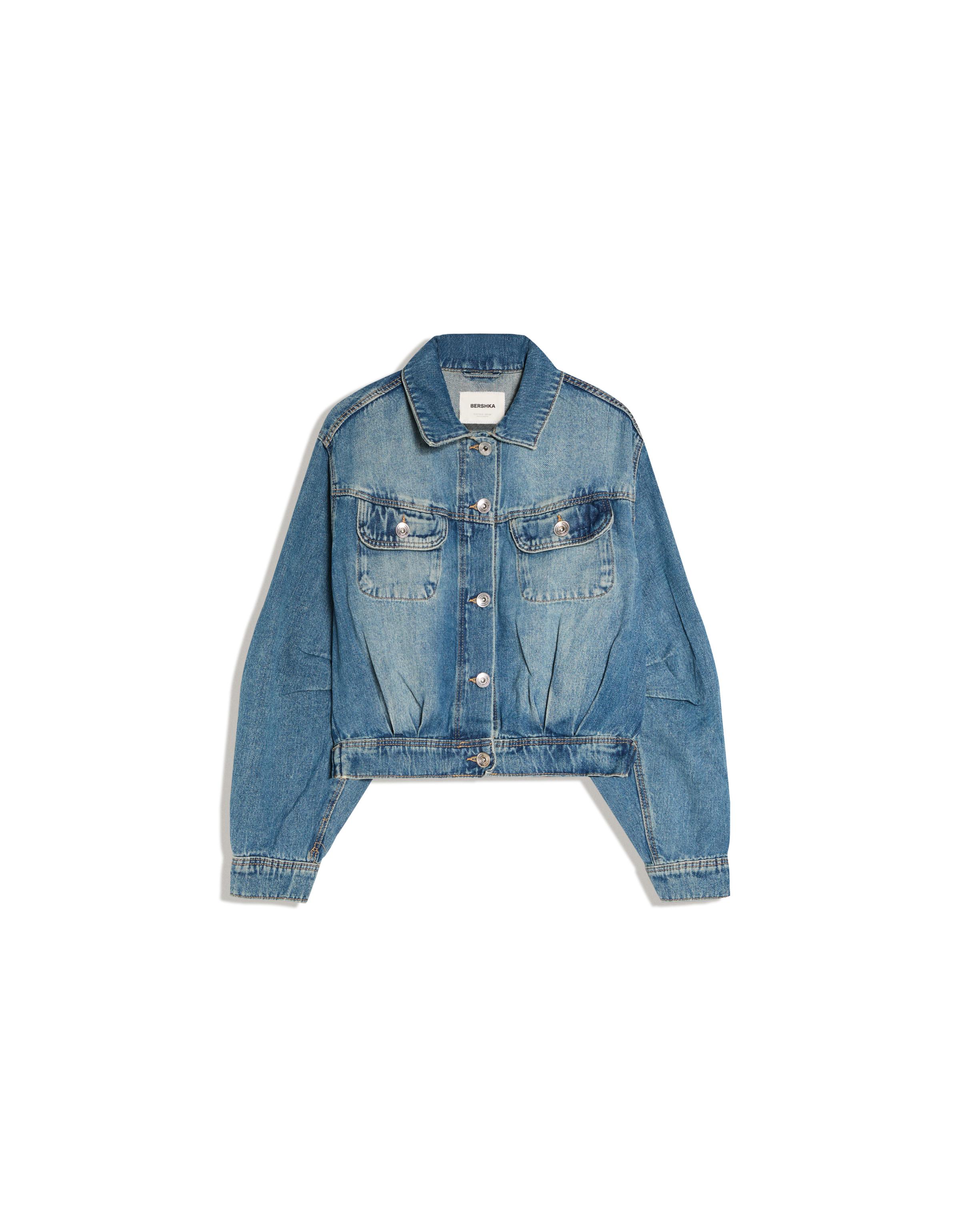 Cropped balloon denim jacket — Light blue