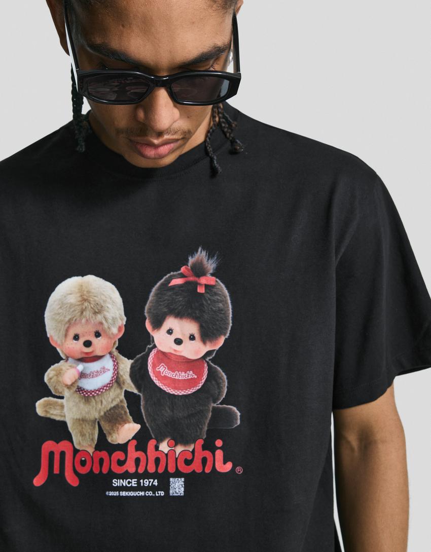 Camiseta Monchhichi manga curta con filtro dixital-Negro