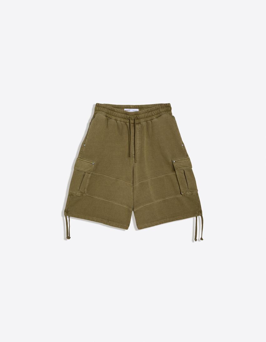 Faded-effect cargo jort Bermuda shorts-Khaki