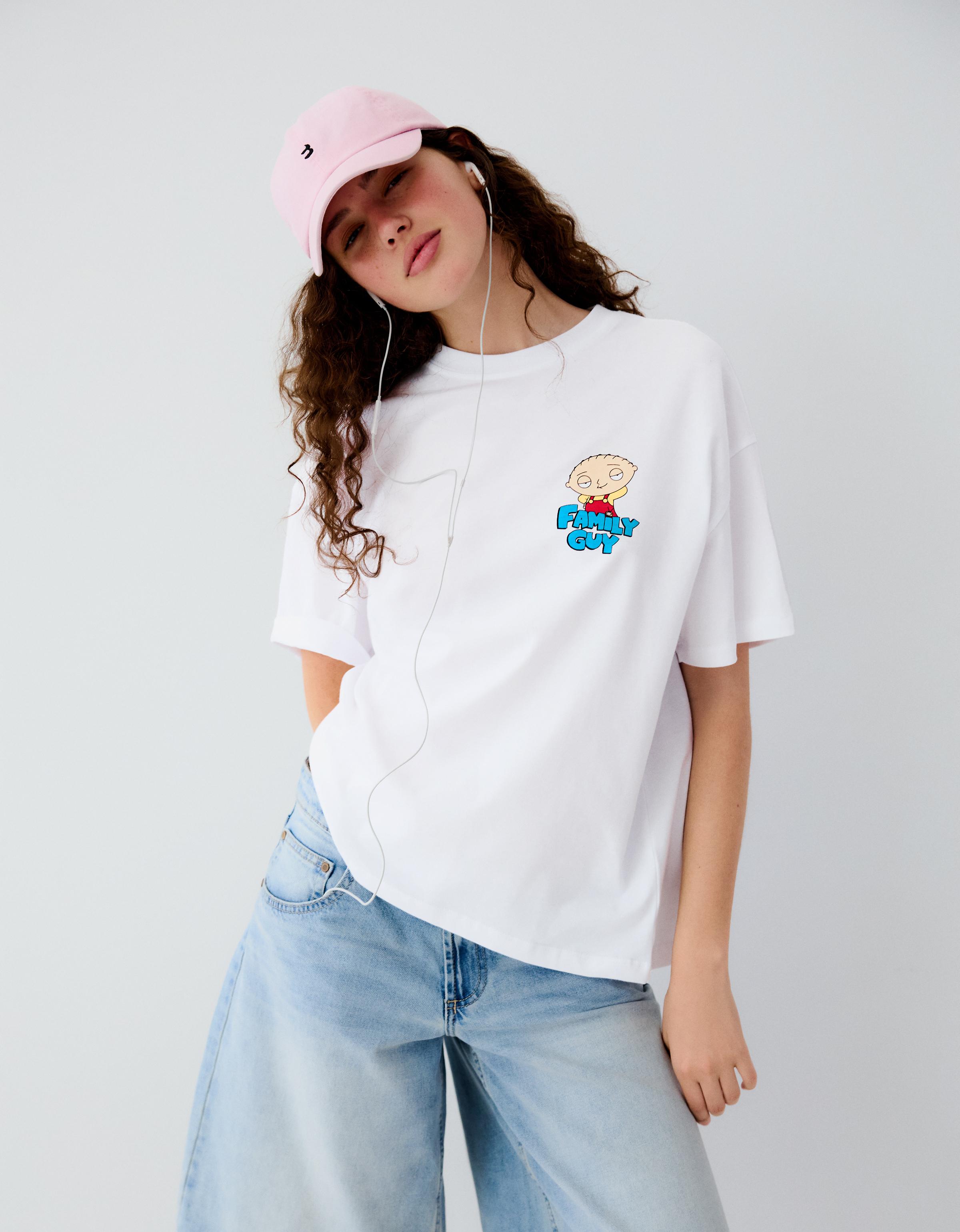 Bershka Camiseta Oversize Print Family Guy Mujer L Blanco Roto