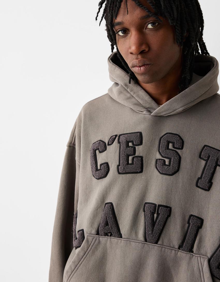 Boxy fit hoodie with patches-Grey