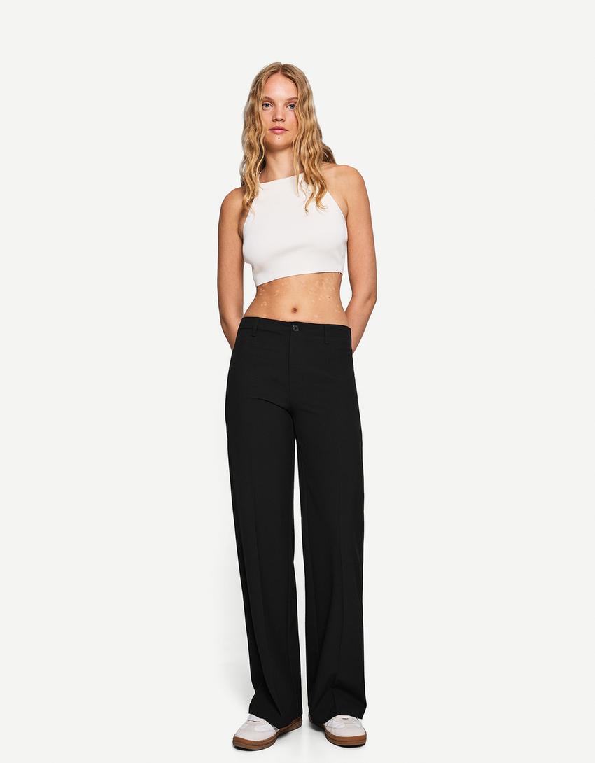 Wide-leg pants-Black