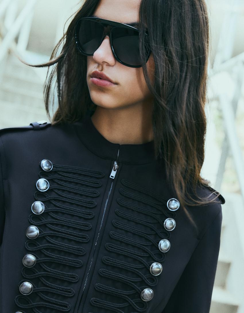 Düğme detaylı blazer ceket-Siyah
