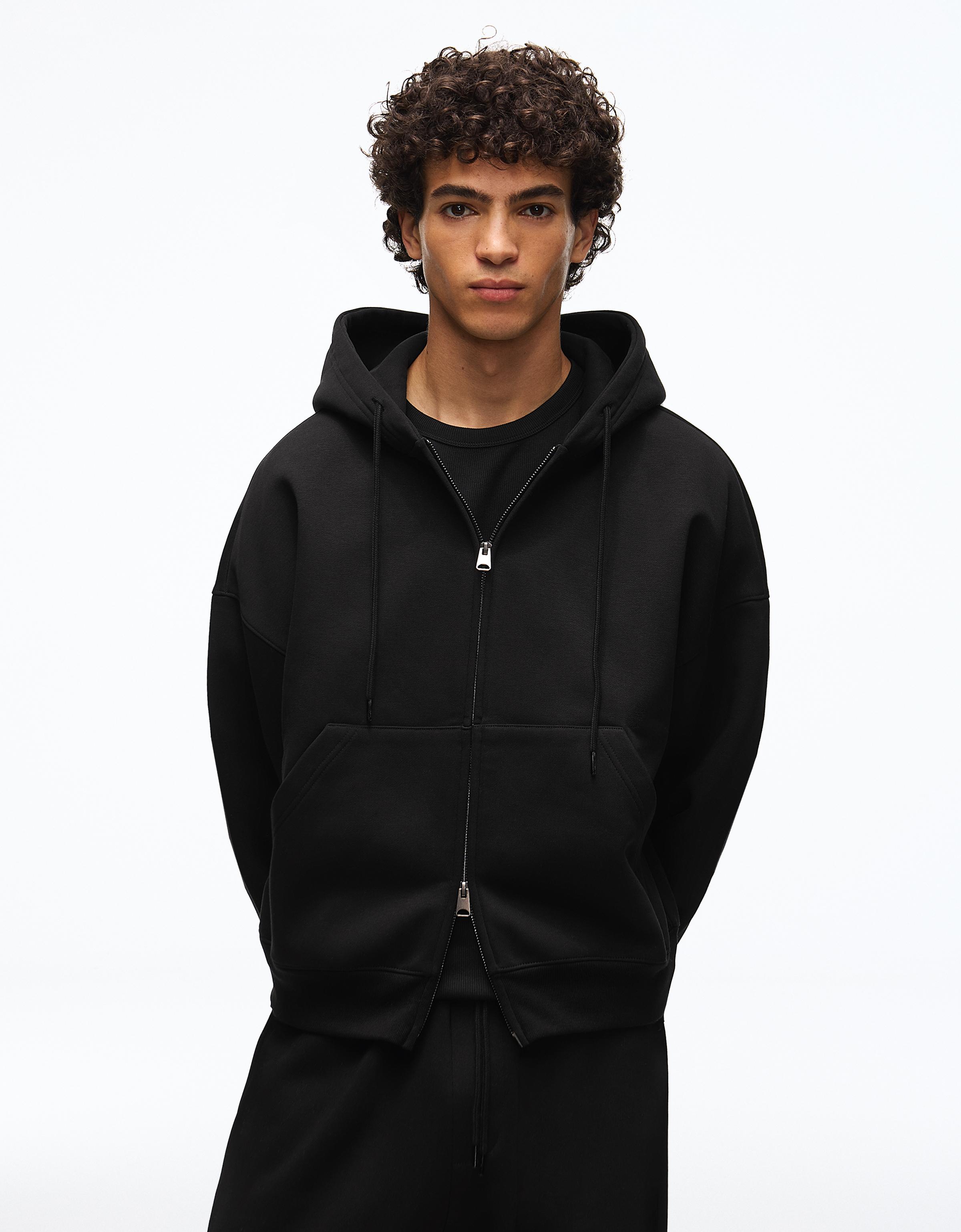 Bershka Sudadera Capucha Cremallera Hombre Negro