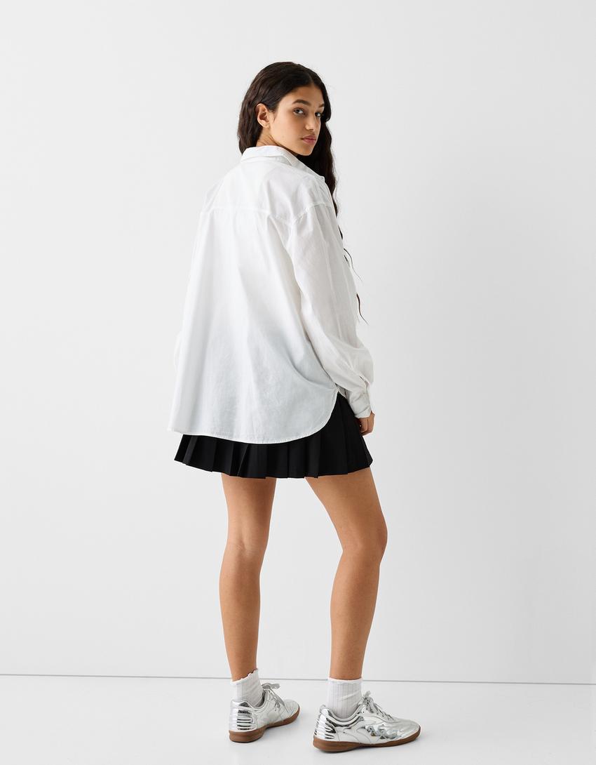 Long sleeve poplin shirt-White-1