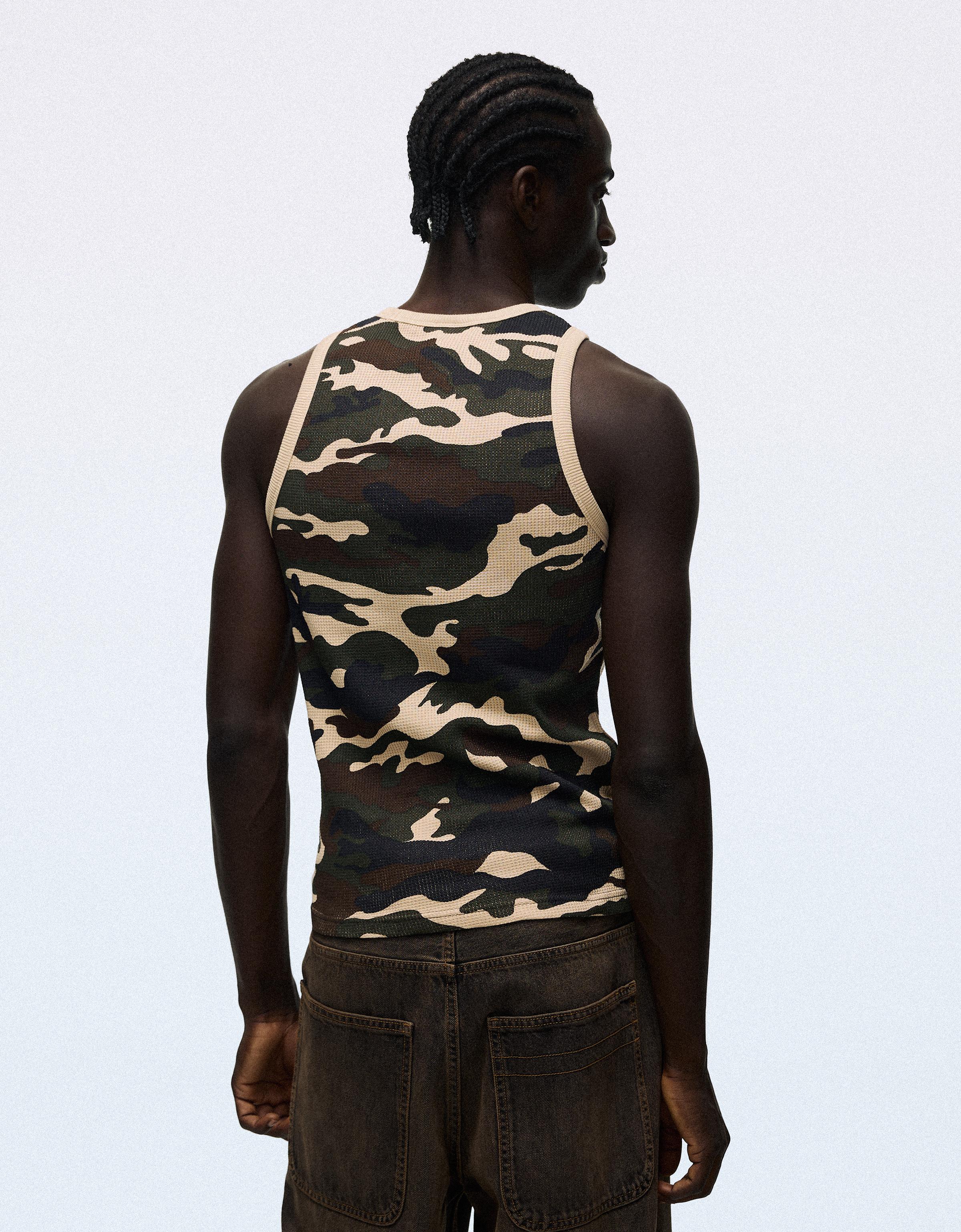 Worker waffle-knit print T-shirt — Khaki