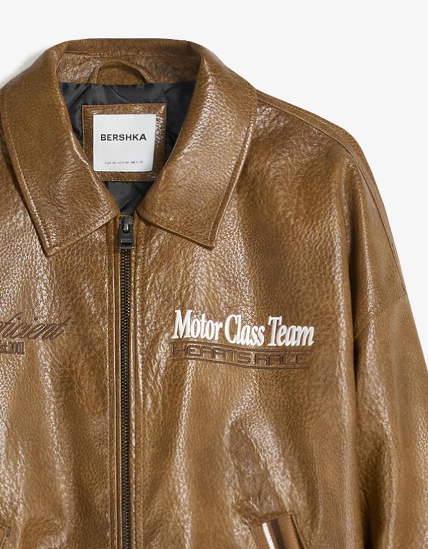 Bestickte Jacke in Lederoptik-Camel