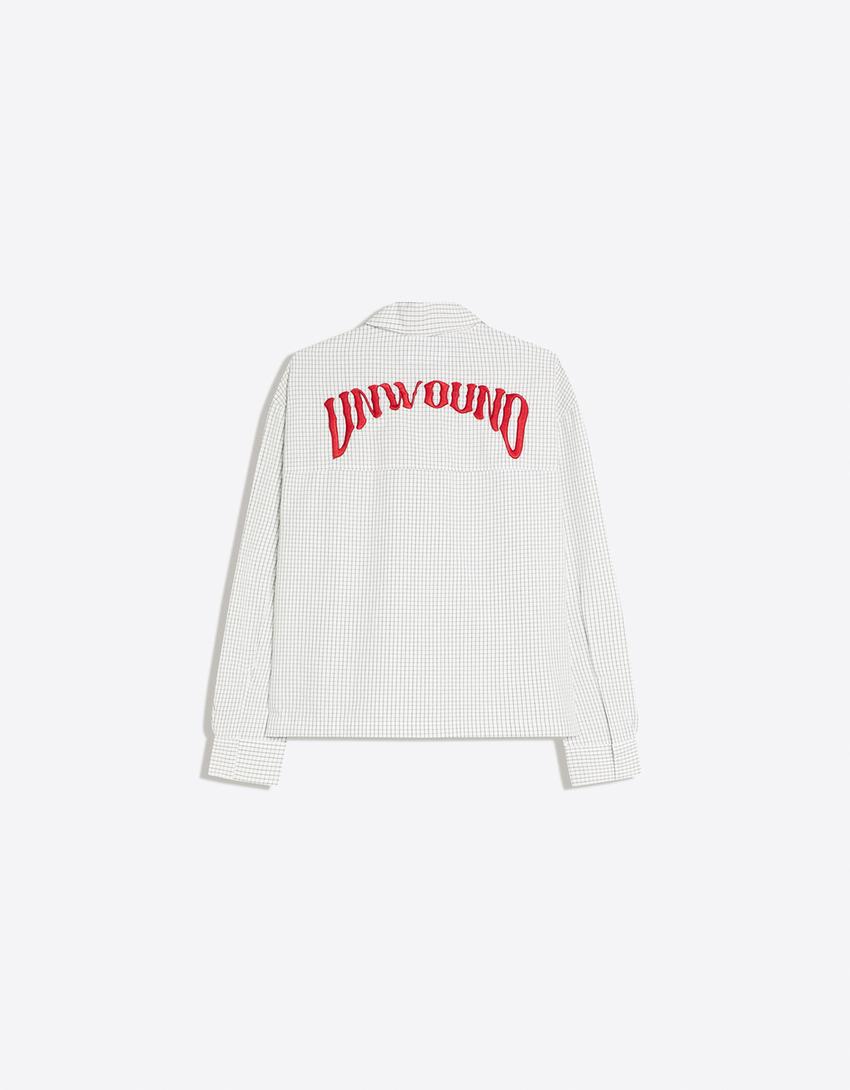 Embroidered boxy long sleeve shirt-Cream