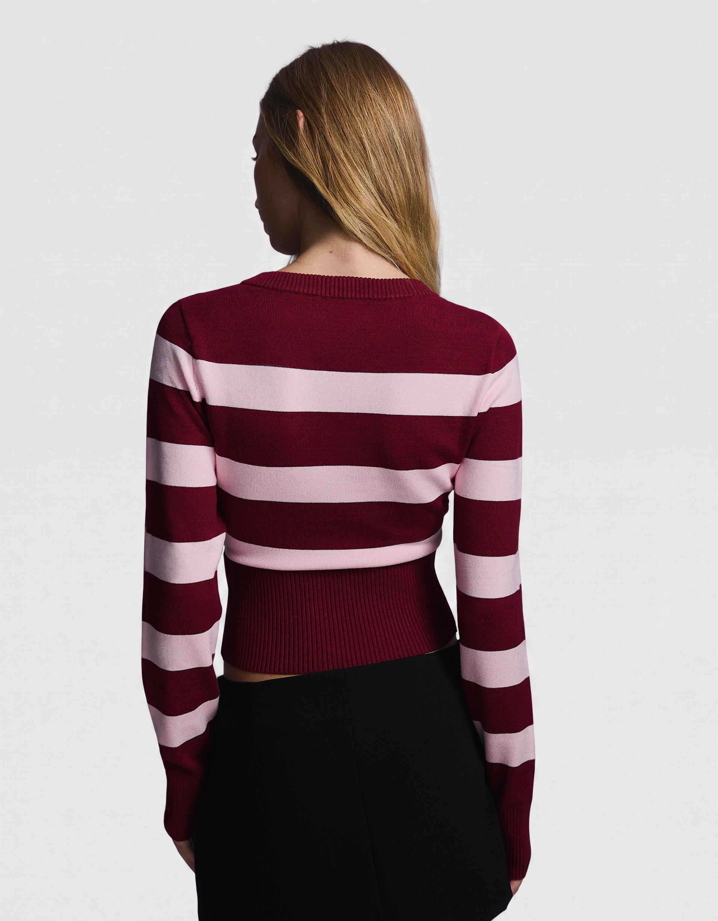 Embroidered V-neck jumper — Burgundy