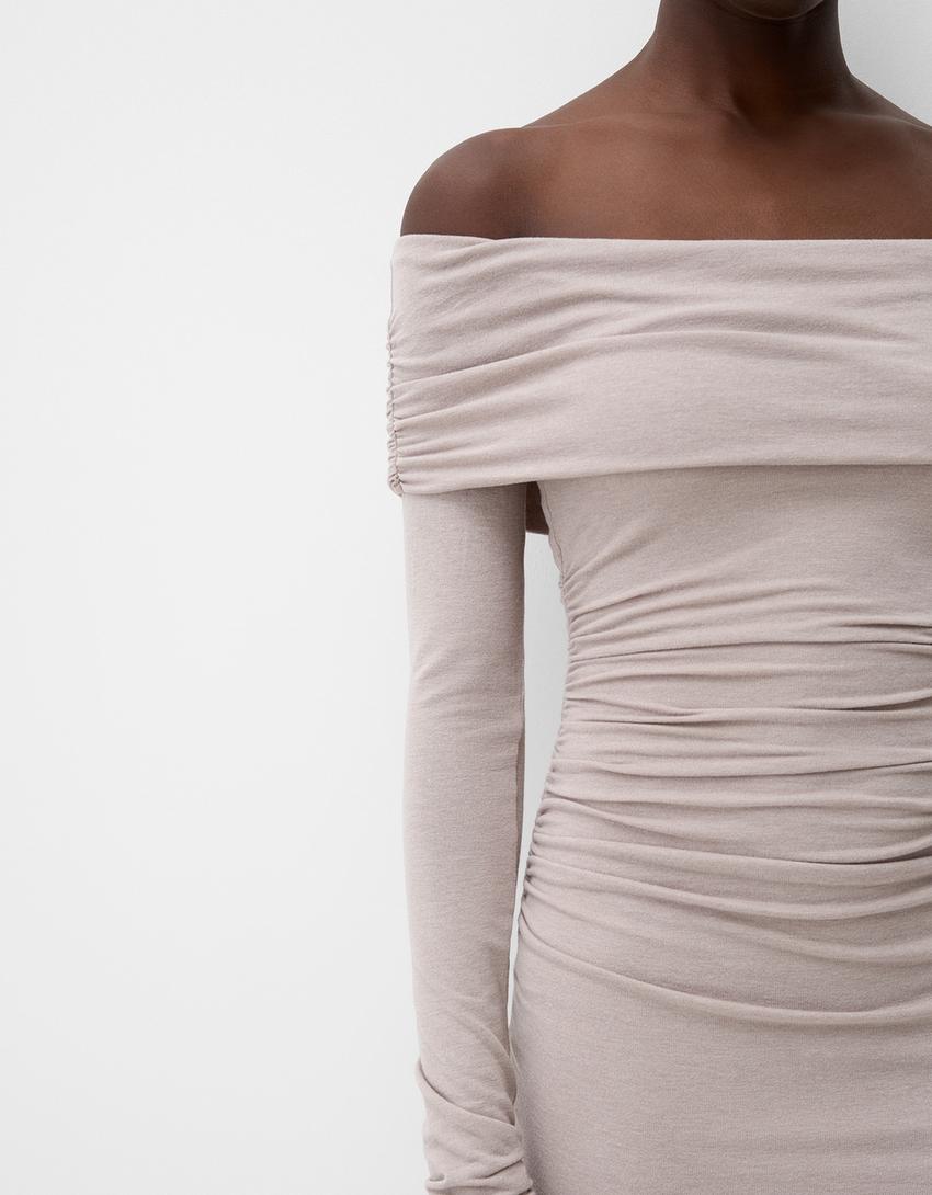 Bardot midi dress-Sand-4