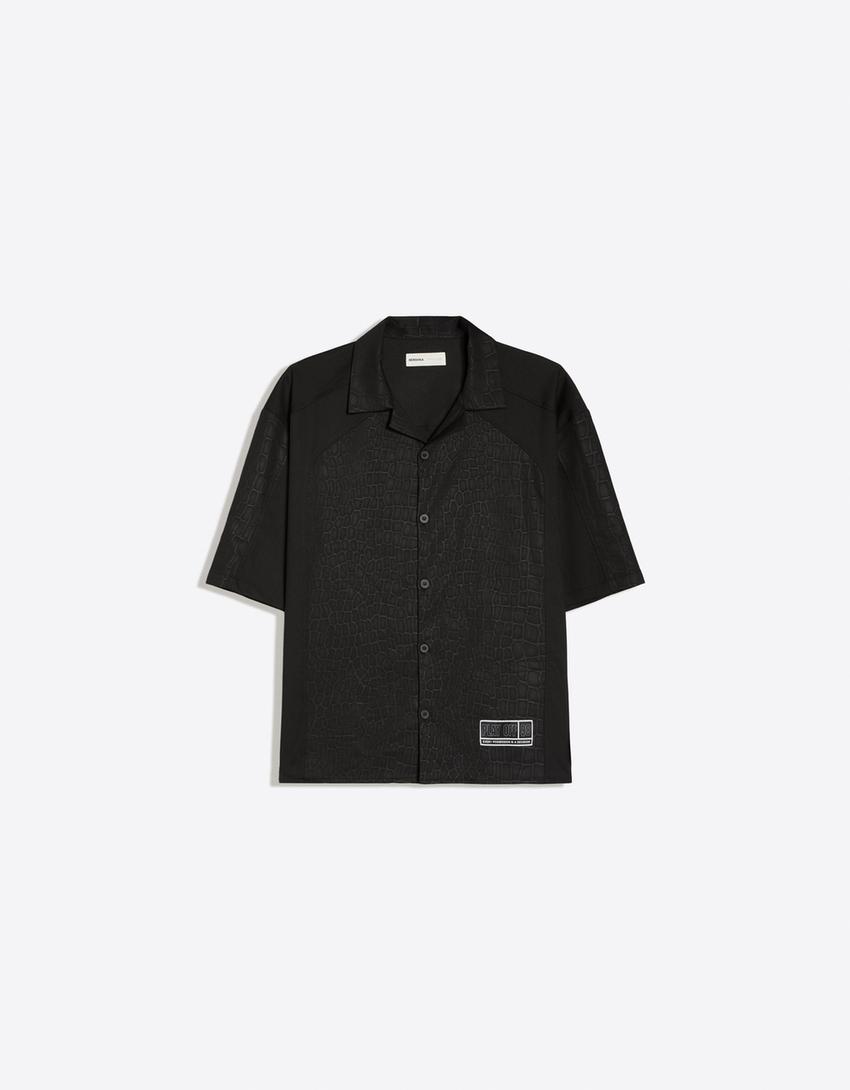 Printed short sleeve boxy fit shirt-Black